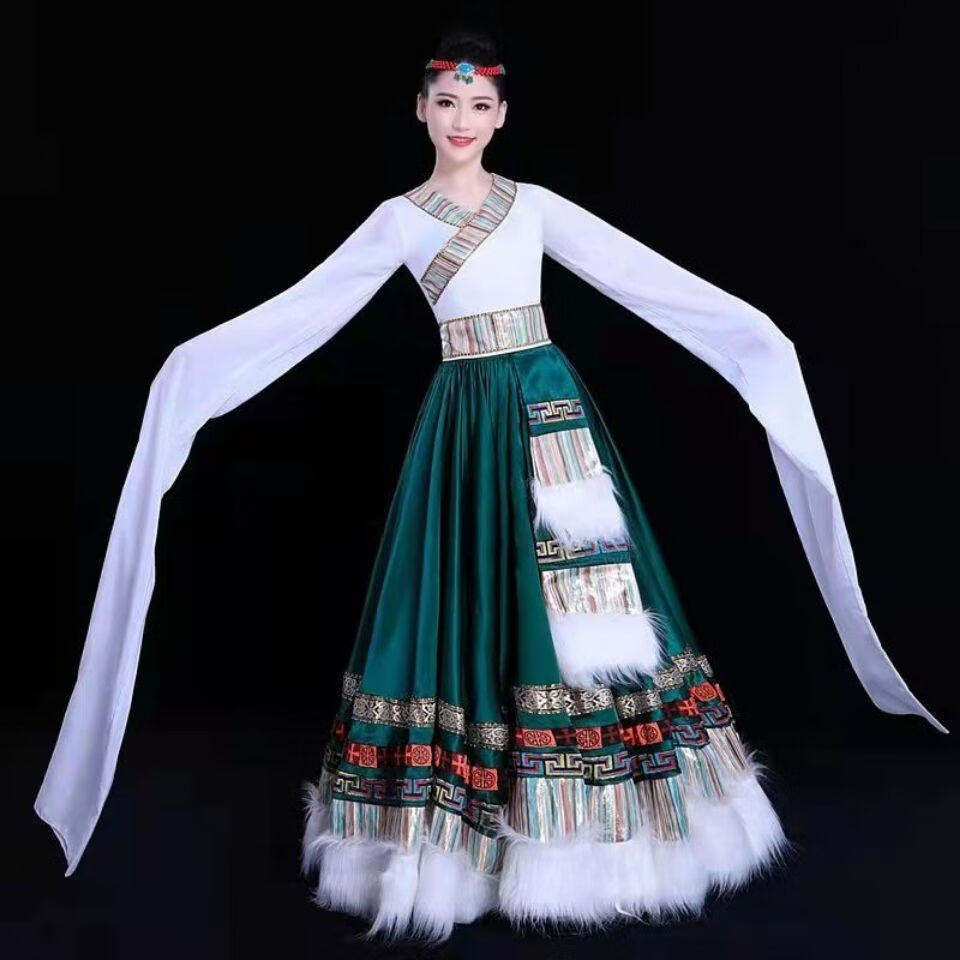 民族服装女藏族蒙古舞蹈裙练习练功舞台演出服水袖长裙民族大摆裙艺考
