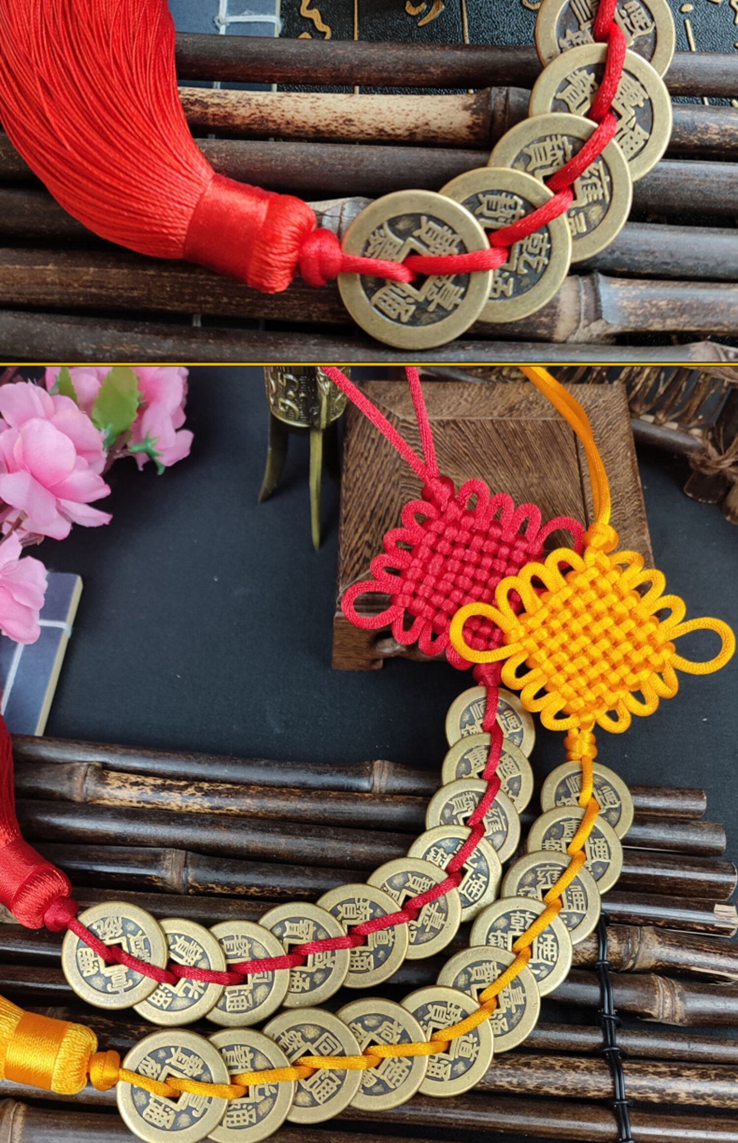 品质五帝钱挂件纯铜加厚铜钱门对门六帝十帝吉祥中国结编织挂件古币