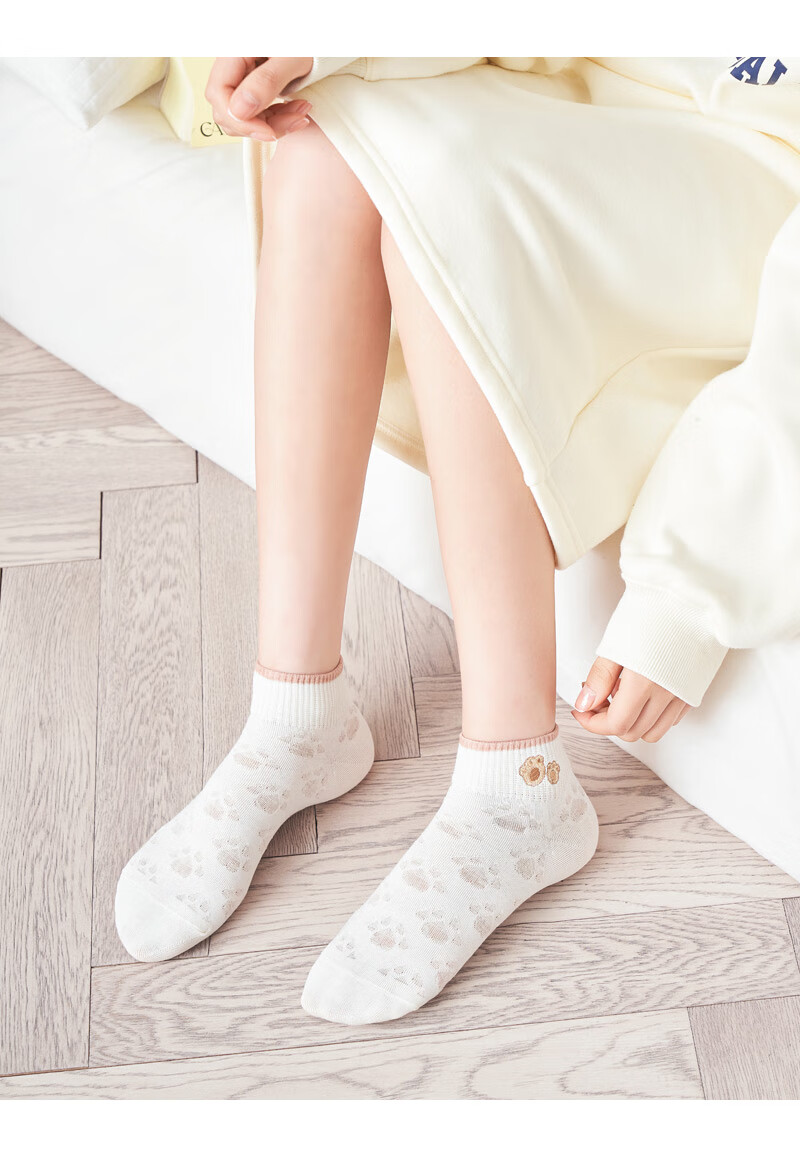 俞兆林袜子女士纯棉短袜白色网眼泡泡袜ins运动外穿刺绣小白袜学院风