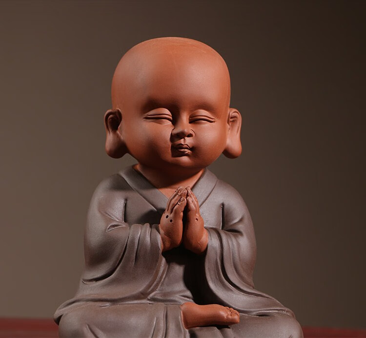 古贤紫砂个性可爱小号和尚禅意陶瓷摆件茶室书柜办公室桌面室内装饰品