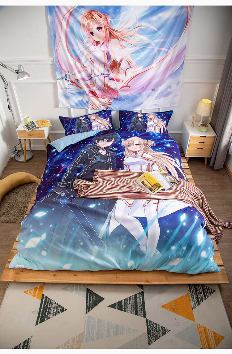 茵思宛 来图定制刀剑神域桐人亚丝娜动漫床单被套四件套二次元被单