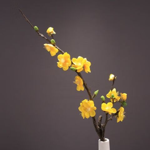 中式古典仿真腊梅花客厅花艺摆件室内装饰插花假花绢花干花梅花枝 白