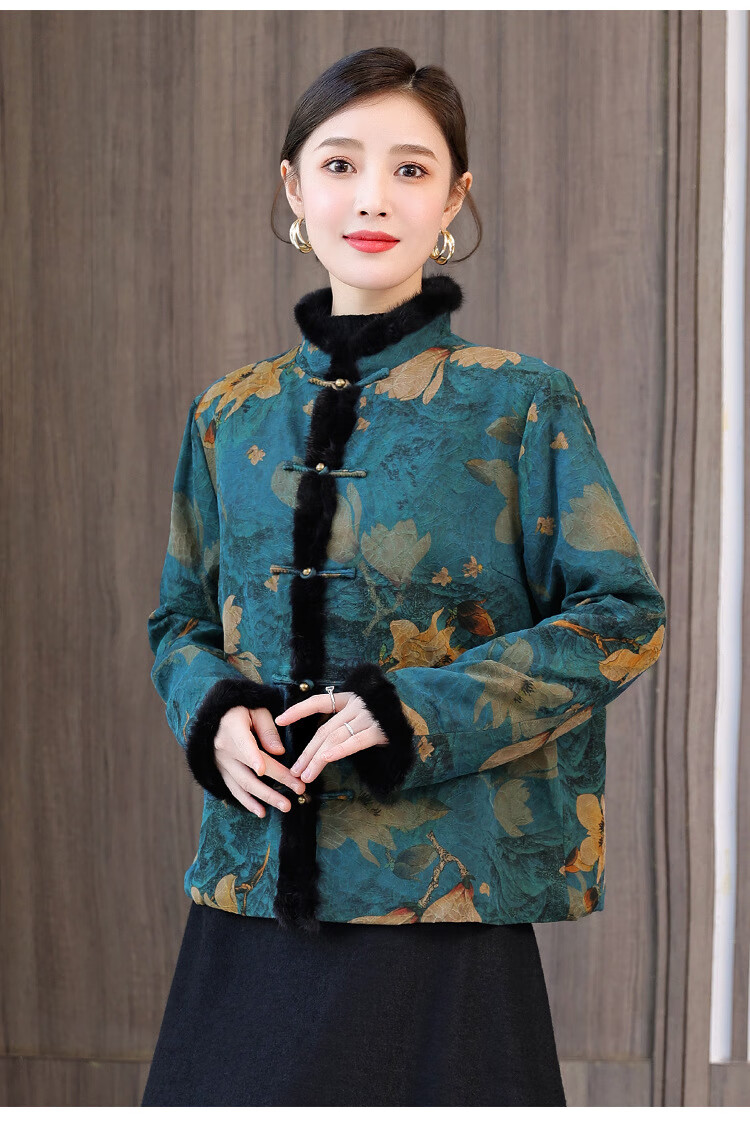 乔甫 秋冬短款棉服女1966高端香云纱棉服上衣女式秋冬中国风夹棉水毛