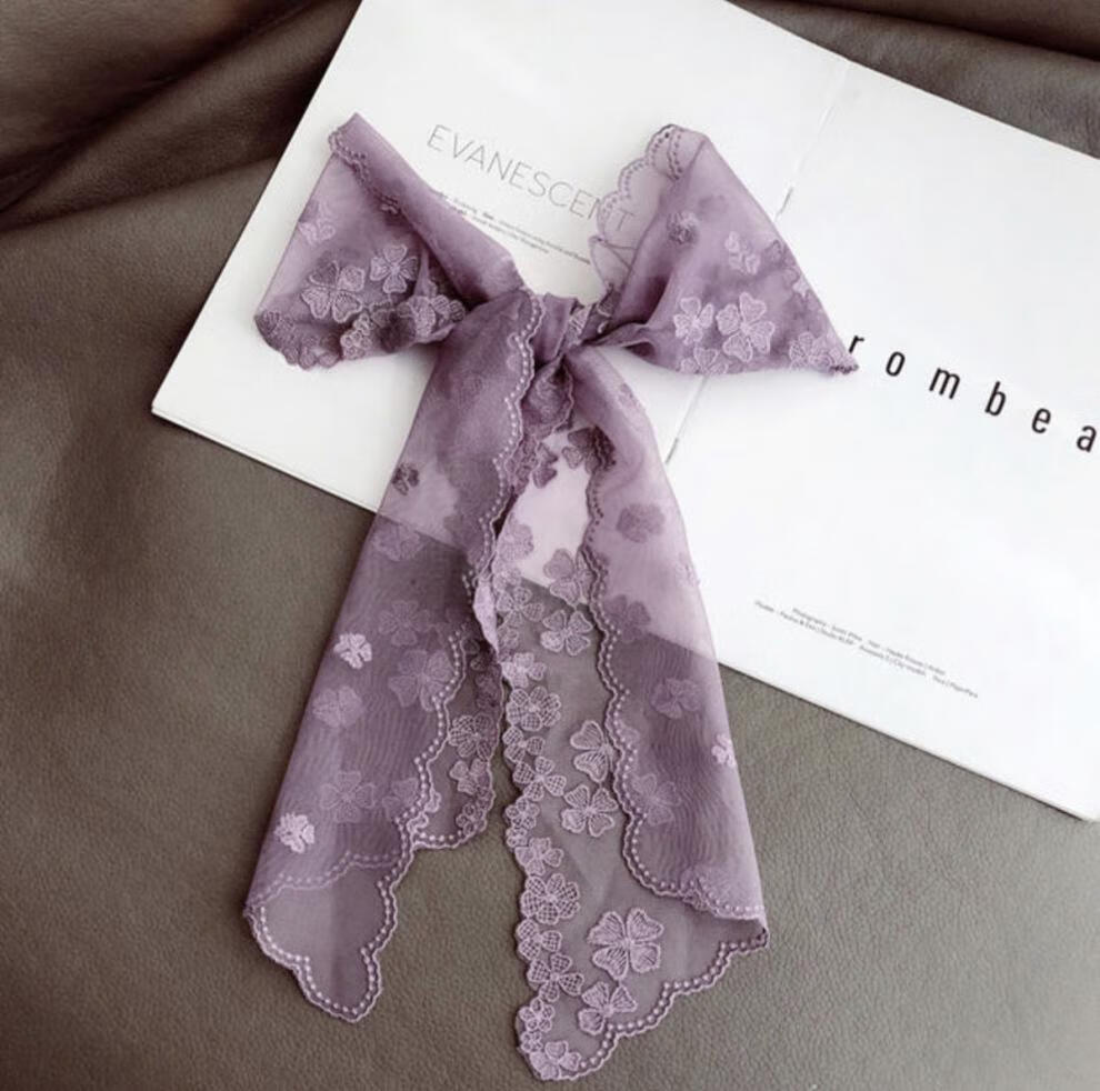 喻小熊蕾丝发带丝巾细纱蕾丝飘带四叶草刺绣蕾丝发带洋气法式蕾丝腰带