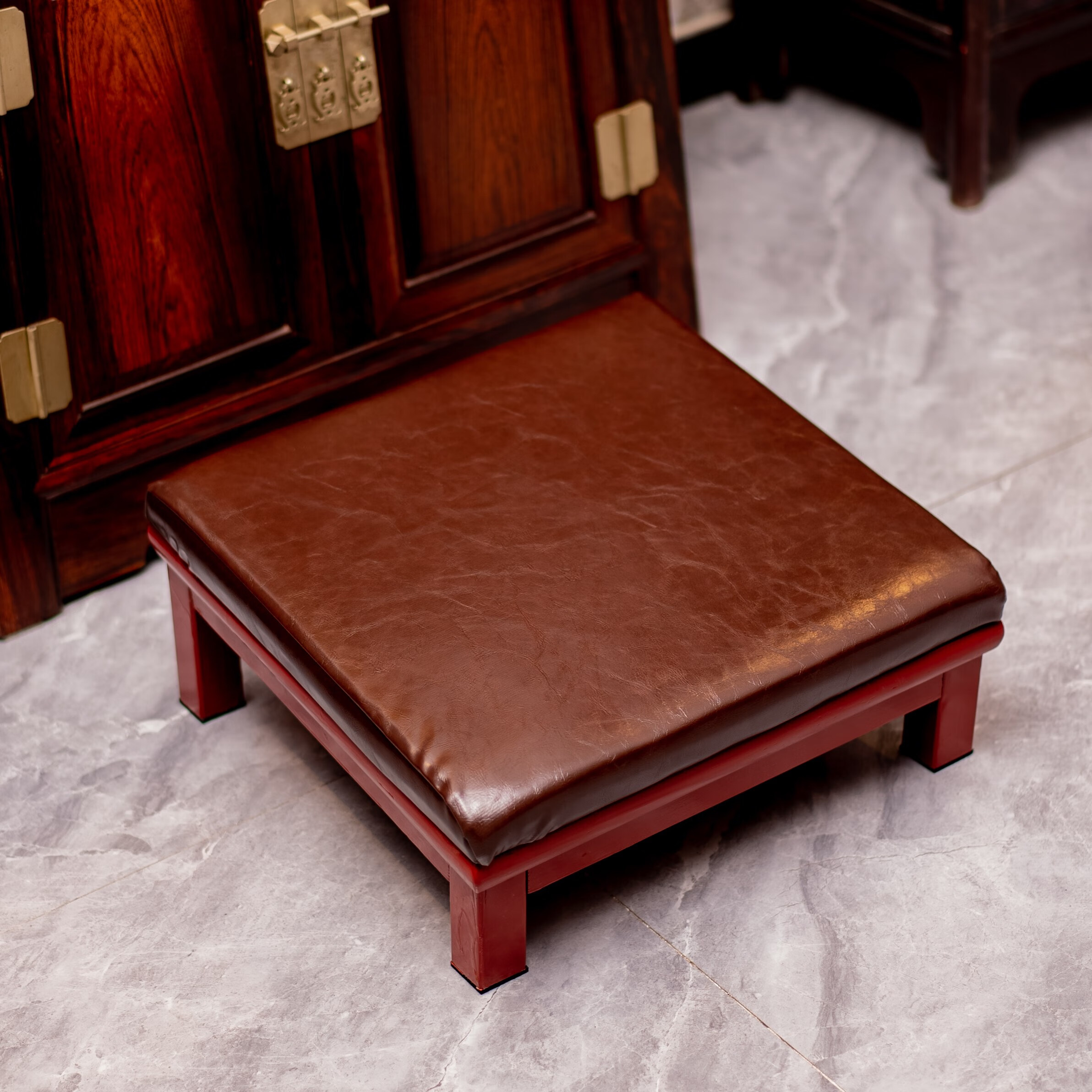 实木拜垫跪垫家用拜凳寺院用烧香堂观音磕头垫寺庙莲花 咖色 48*48cm