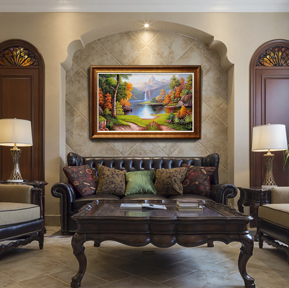 奕境现代欧式客厅油画装饰画美式玄关书房山水风景油画沙发背景墙办公