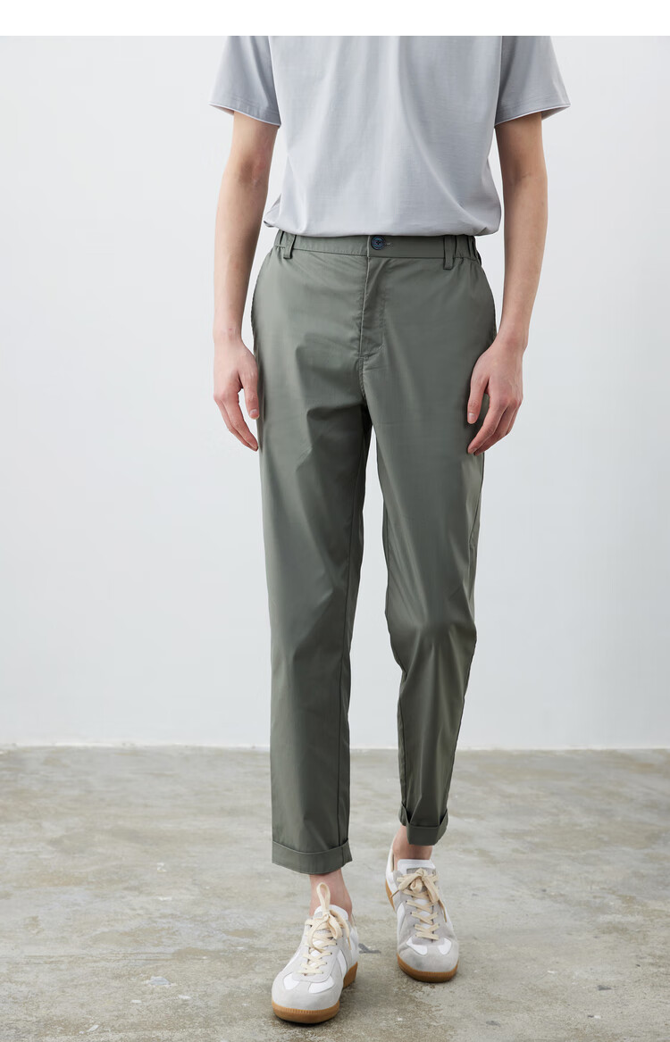 棉先生弹力凉感天丝棉休闲裤男夏季薄款松紧腰高级感九分裤子百搭灰绿