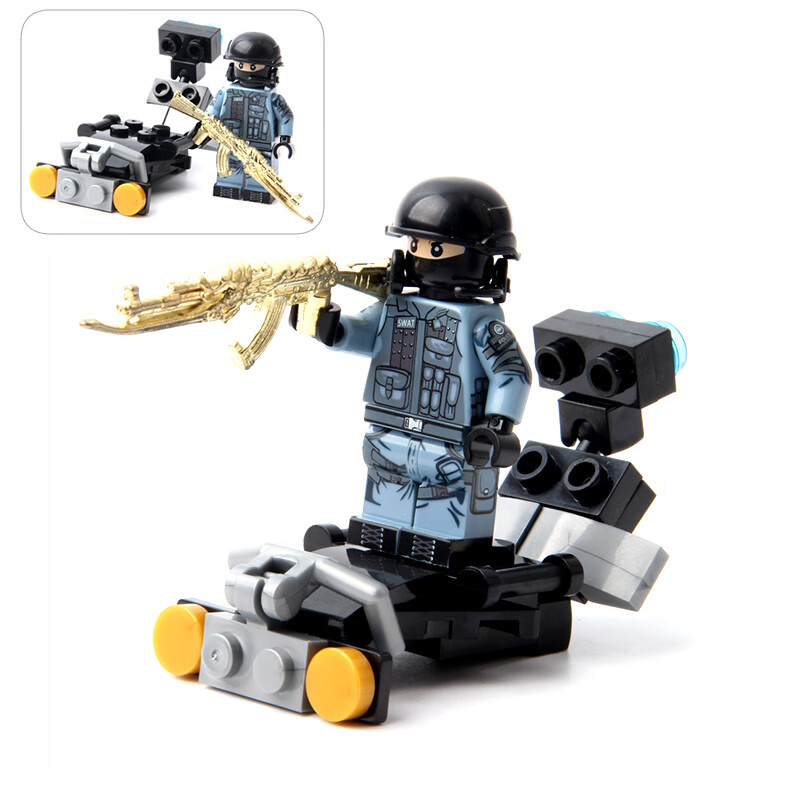 兼容防爆服第三方军事人仔积木拼装装备加特林机枪迫击炮 加特林机枪