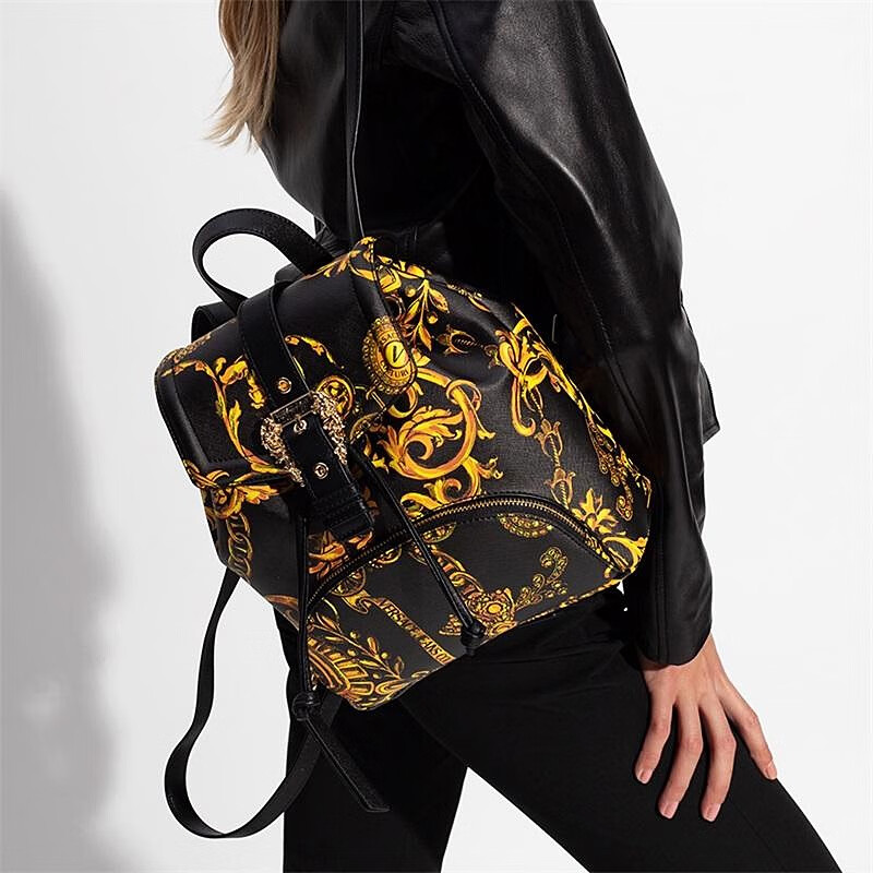 versace jeans couture范思哲男女巴洛克花纹饰皮质休闲运动背包双肩
