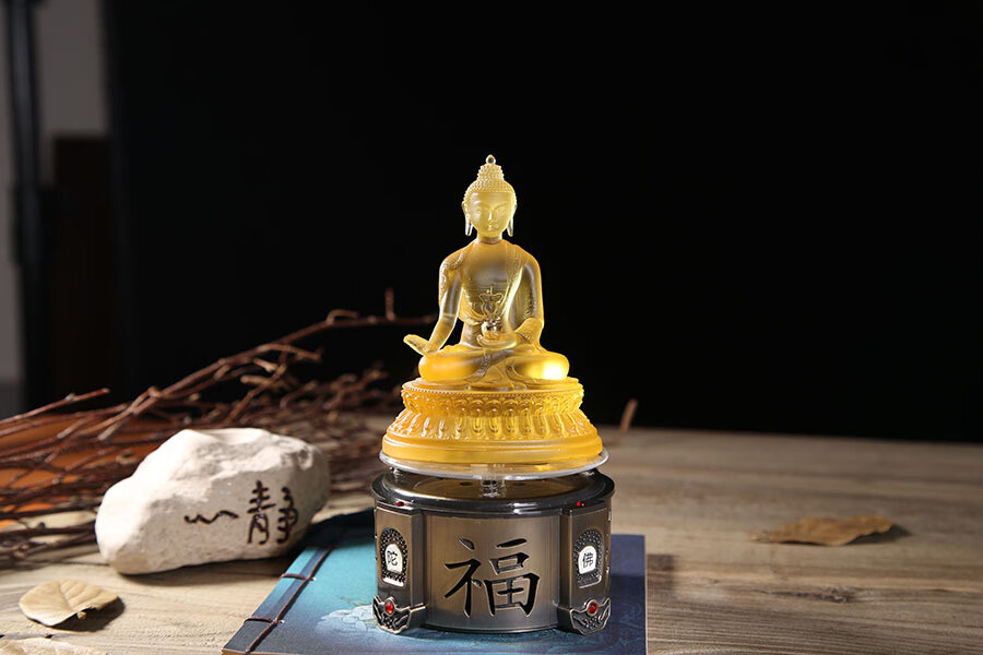 琉璃师佛底座 旋转音乐念佛机动态闪光 充电播经机大悲咒唱佛机 古铜