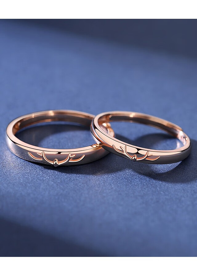 爱即纯 一鹿有你18k金情侣戒指一对男女彩金对戒个性简约玫瑰金纪念