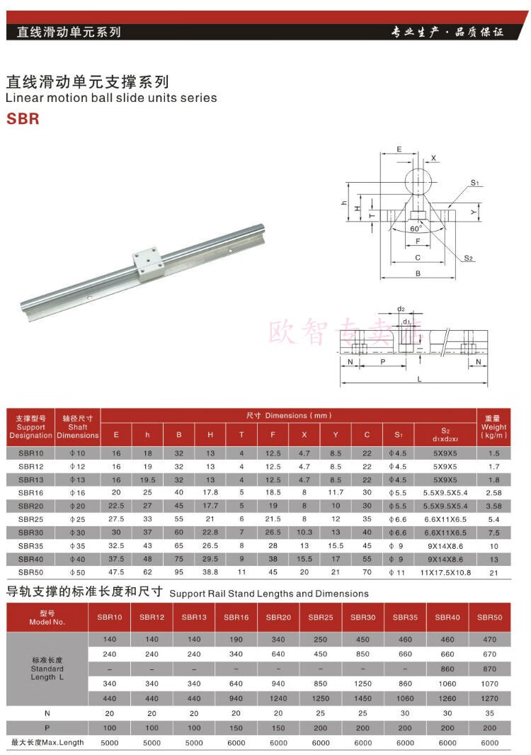 定制定做sbr带座光轴导轨滑块滑轨滑道sbr12 16 20 25 30木工推台锯