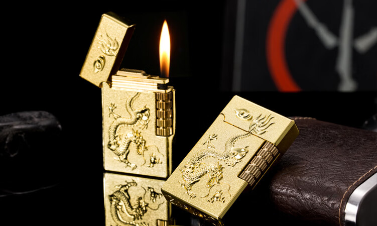 创意复古精雕浮雕龙凤图案充气打火机侧滑砂轮明火金属打火机 浮雕