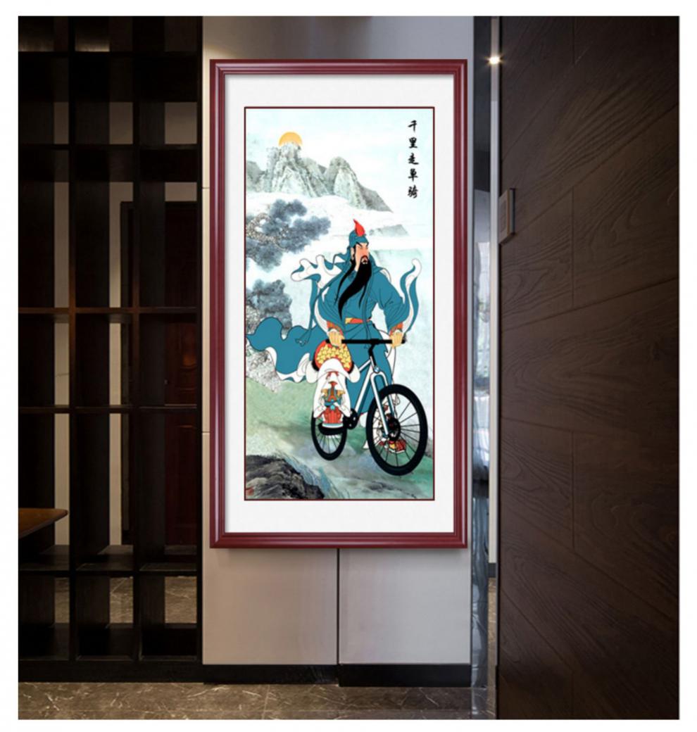 时尚家居关公挂画入户玄关装饰画武圣关羽画像关二爷画玄关客厅背景墙