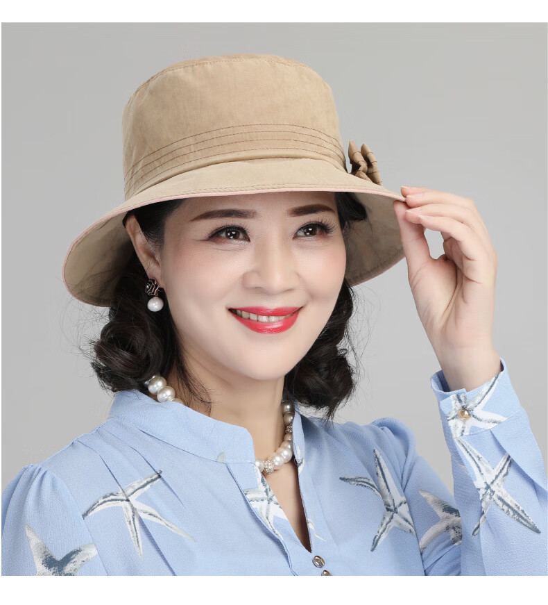 中年妇女帽子春天遮阳渔夫帽女士夏季春秋天薄款布帽奶奶妈妈老年人盆