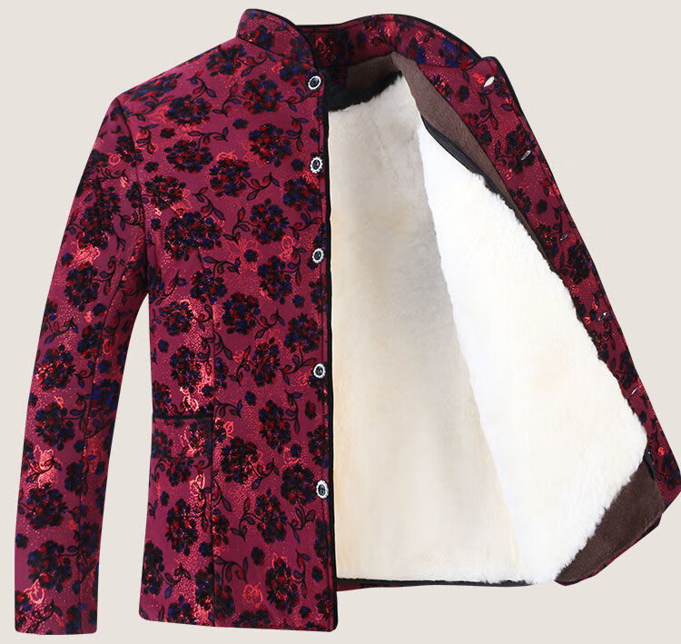 棉袄老人保暖外套夹克加厚妈妈棉衣sn2570红色羊毛内胆可拆卸xl90105