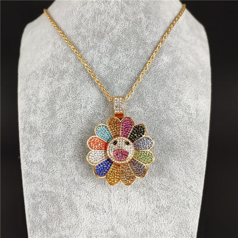 村上隆太阳花项链 多彩笑脸太阳花葵花向日葵七彩造型可转动项链sn