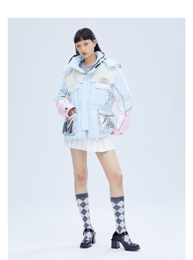 revan芮范2021冬季设计师款设计感小众拼色工装风羽绒服拼色s36