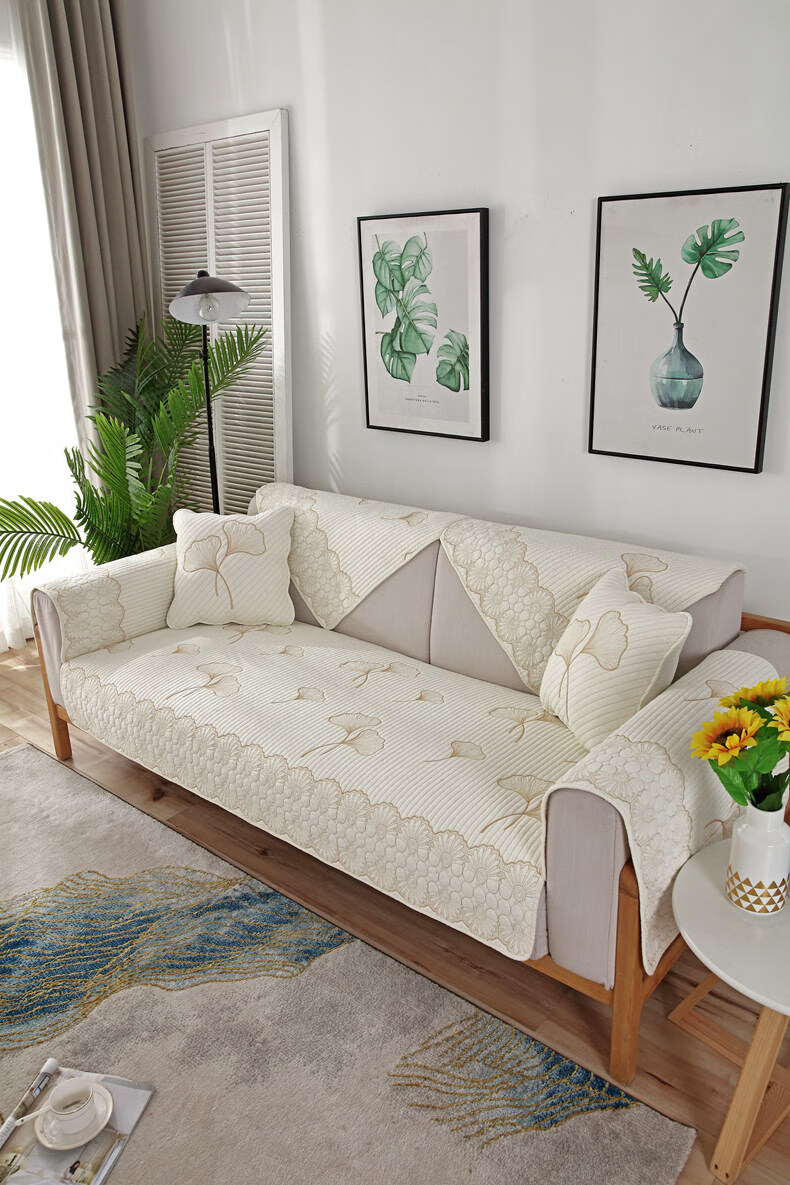 悠画四季棉布沙发垫通用防滑纯棉简约现代布艺坐垫实木感冬款芸花灰色