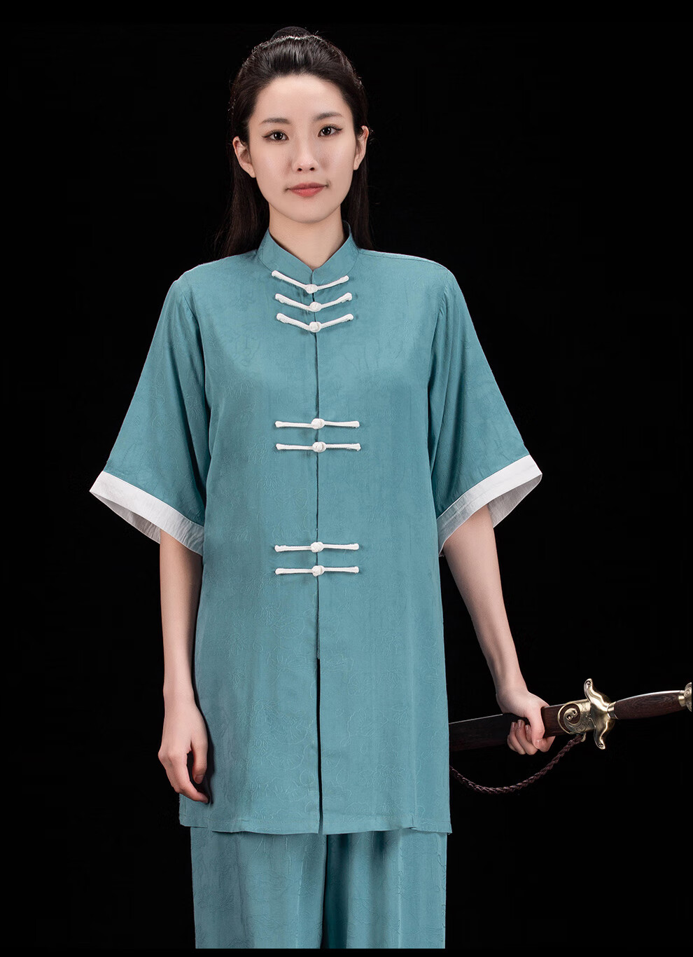 绘武太极服女夏装短袖练功服男士太极拳服中式休闲套装蓝色新款演出服