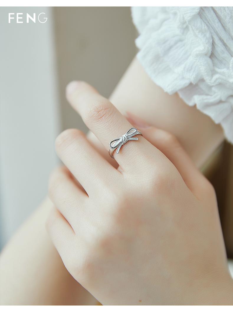 烽之银蝴蝶结戒指女s925银夸张大气网红高级感甜美新潮闺蜜食指开口可