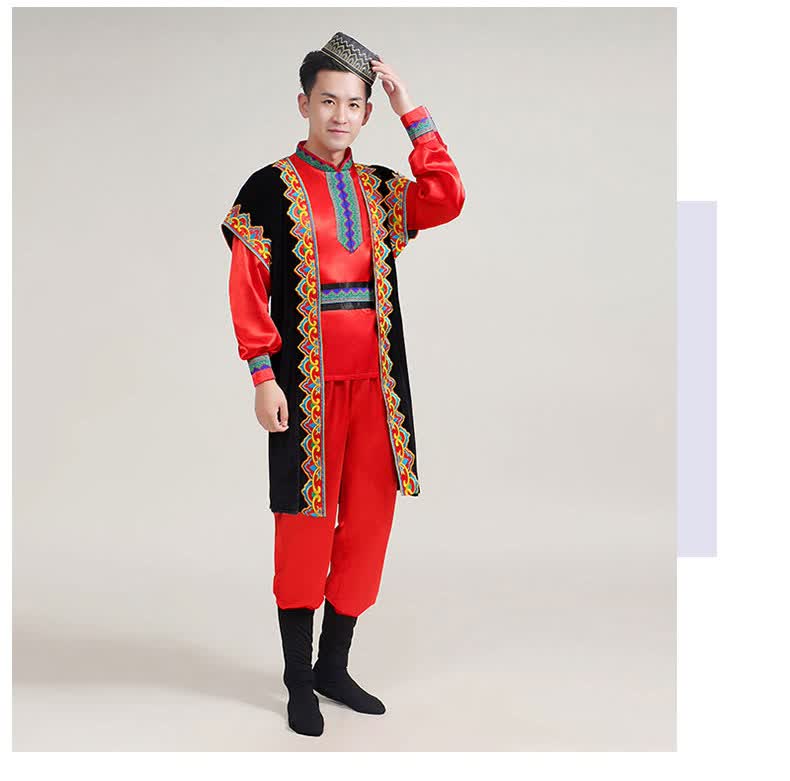 珍妮羊少数民族服装男新疆维吾尔族服饰哈萨克塔塔尔族舞蹈演出服回族