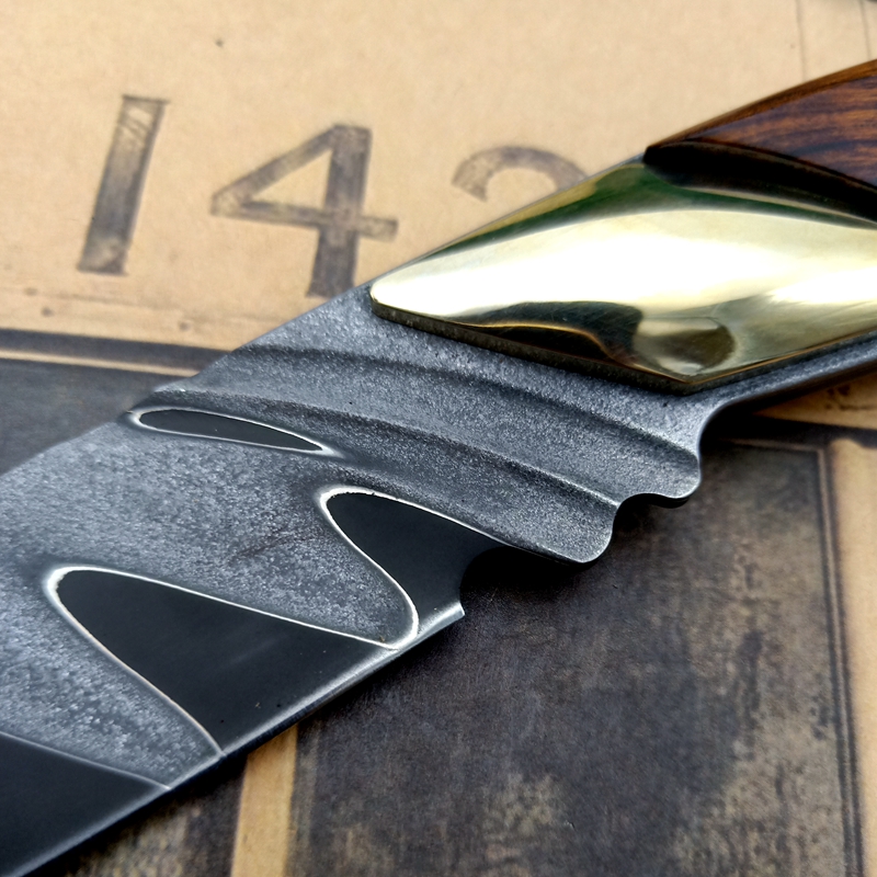 高端收藏进口大马士革钢全龙骨收藏战术防身刀野营登山高硬度手工直刀