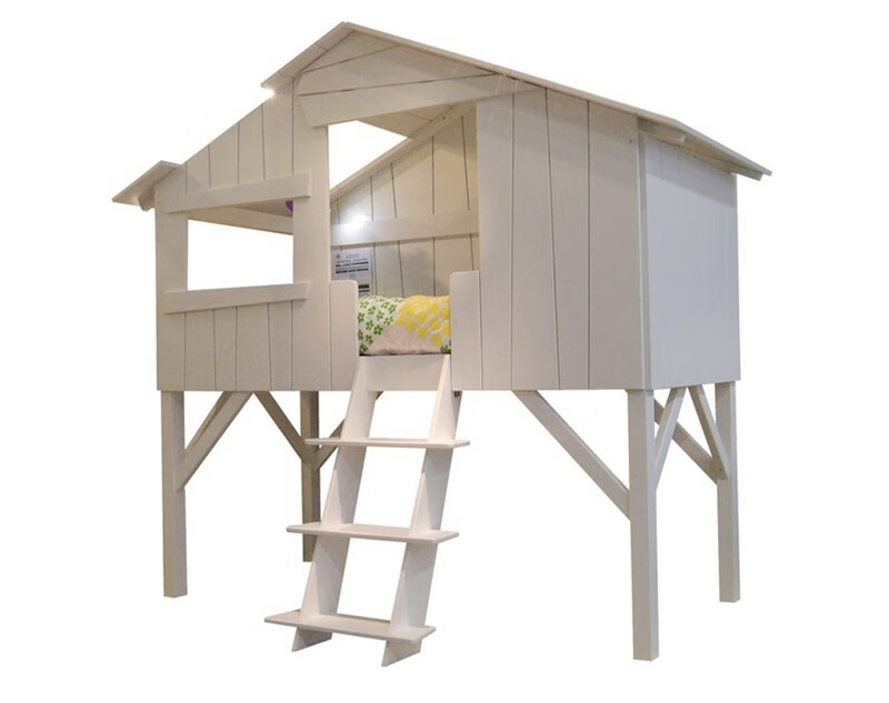 树屋床滑滑梯床 美式实木树屋床高低床小户型公主城堡阁楼床高架床带