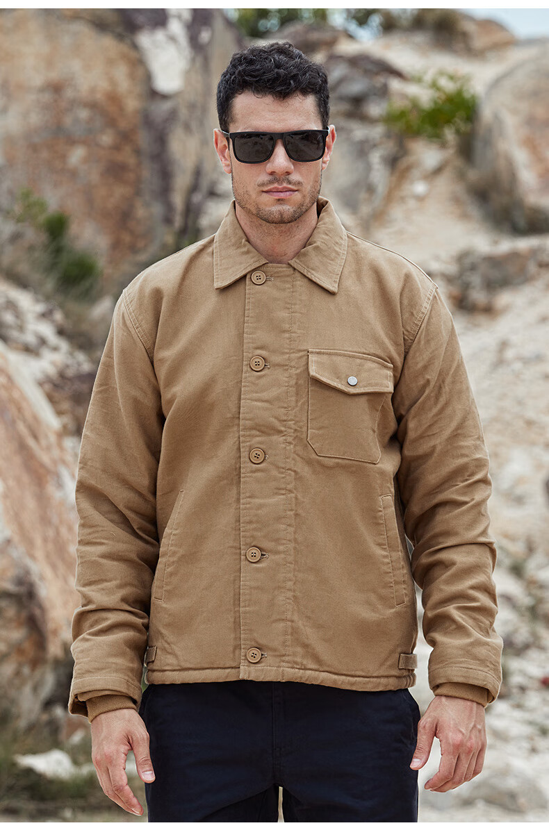 akarmy男装deckjacket海军甲板服加厚外套男a2羊毛夹克n1棉服卡其s