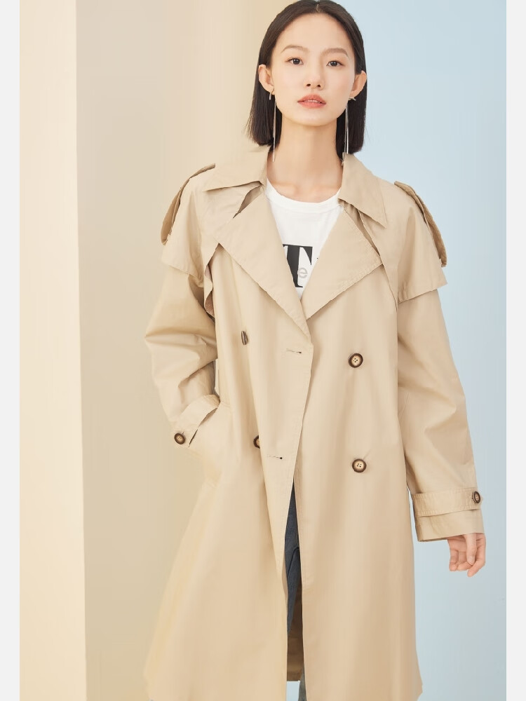 vero moda2022新款气质百搭通勤中长款风衣外套女322121023 卡其色 s