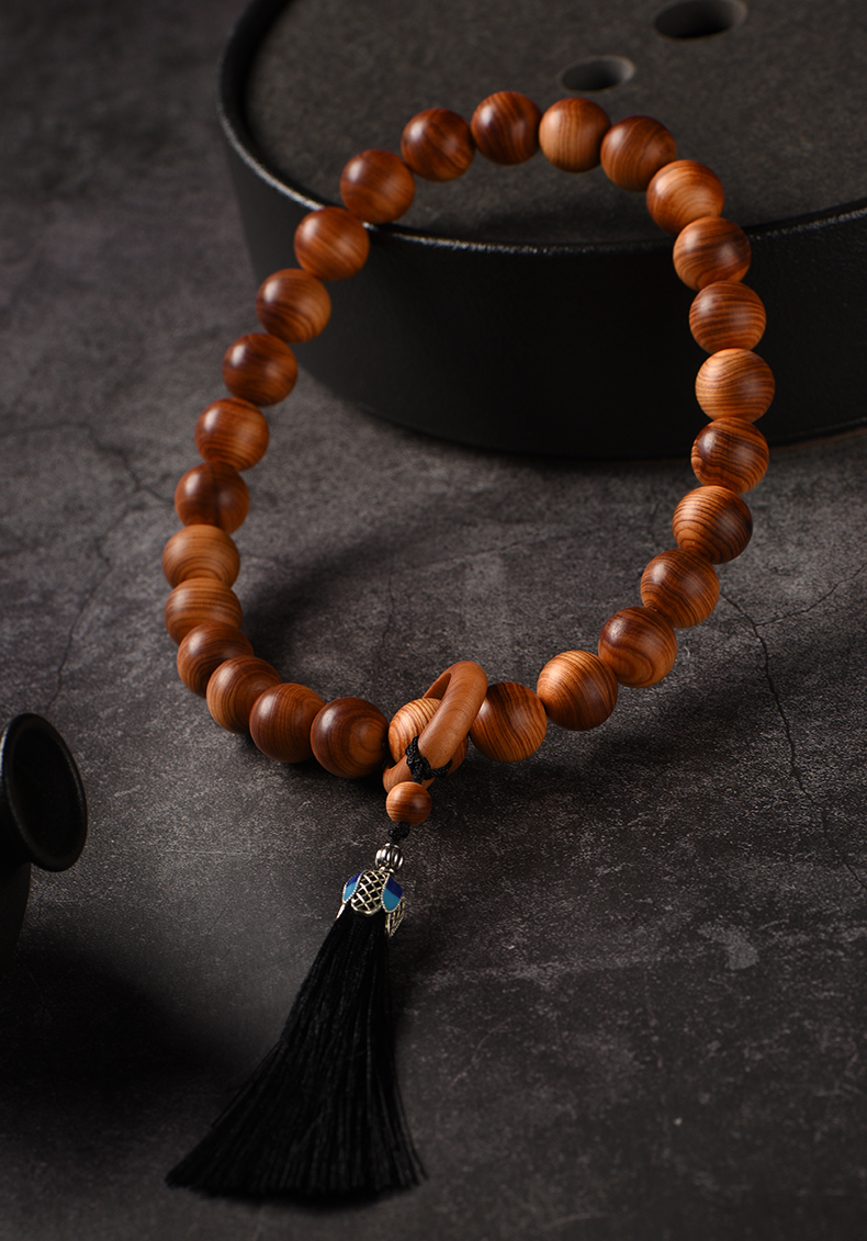 玄同 黑油崖柏手持念珠15mm佛珠车挂件文玩跑环配饰流苏挂饰【图片