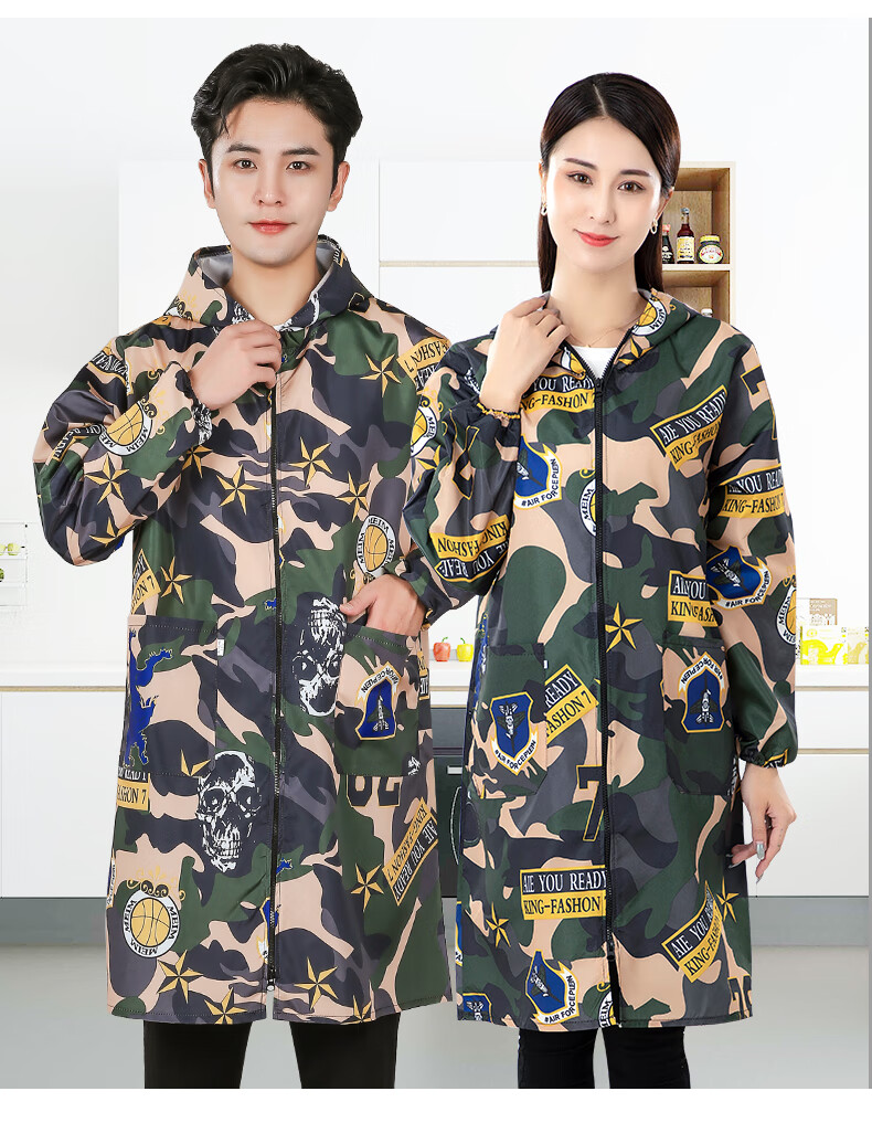 罩衣大人家用厨房做饭防油长袖上衣女防水防脏工作服外套工装粉色迷彩