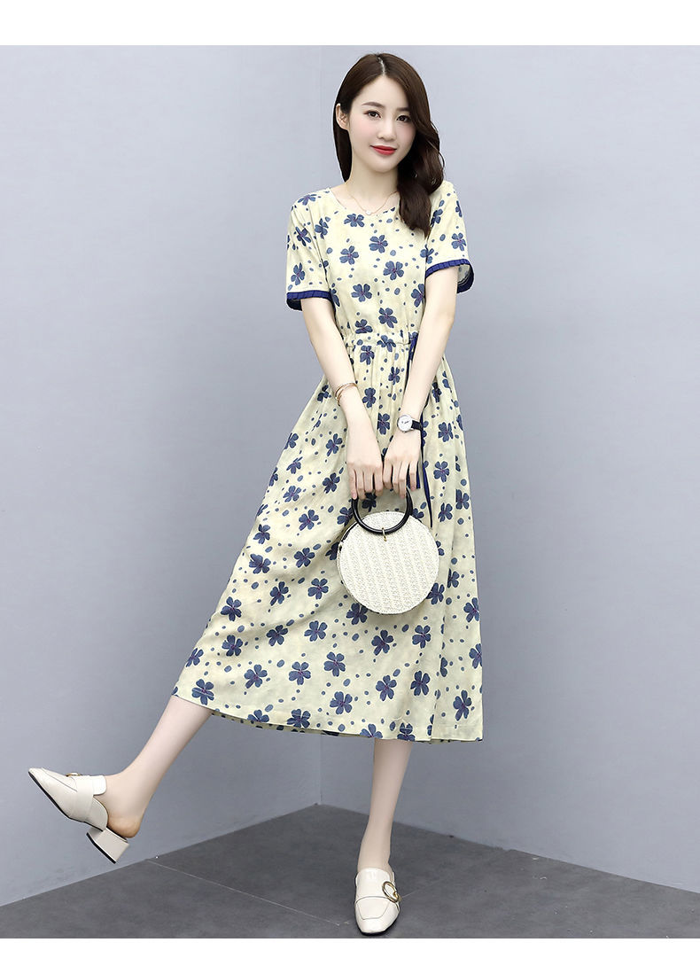 碎花棉麻连衣裙2020年夏季新款女装收腰显瘦气质温柔风亚麻裙子潮