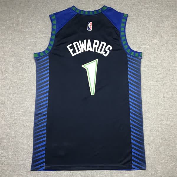 滕讯体育nba 森林狼队1号爱德华兹22赛季城市版球衣黑金篮球服刺绣