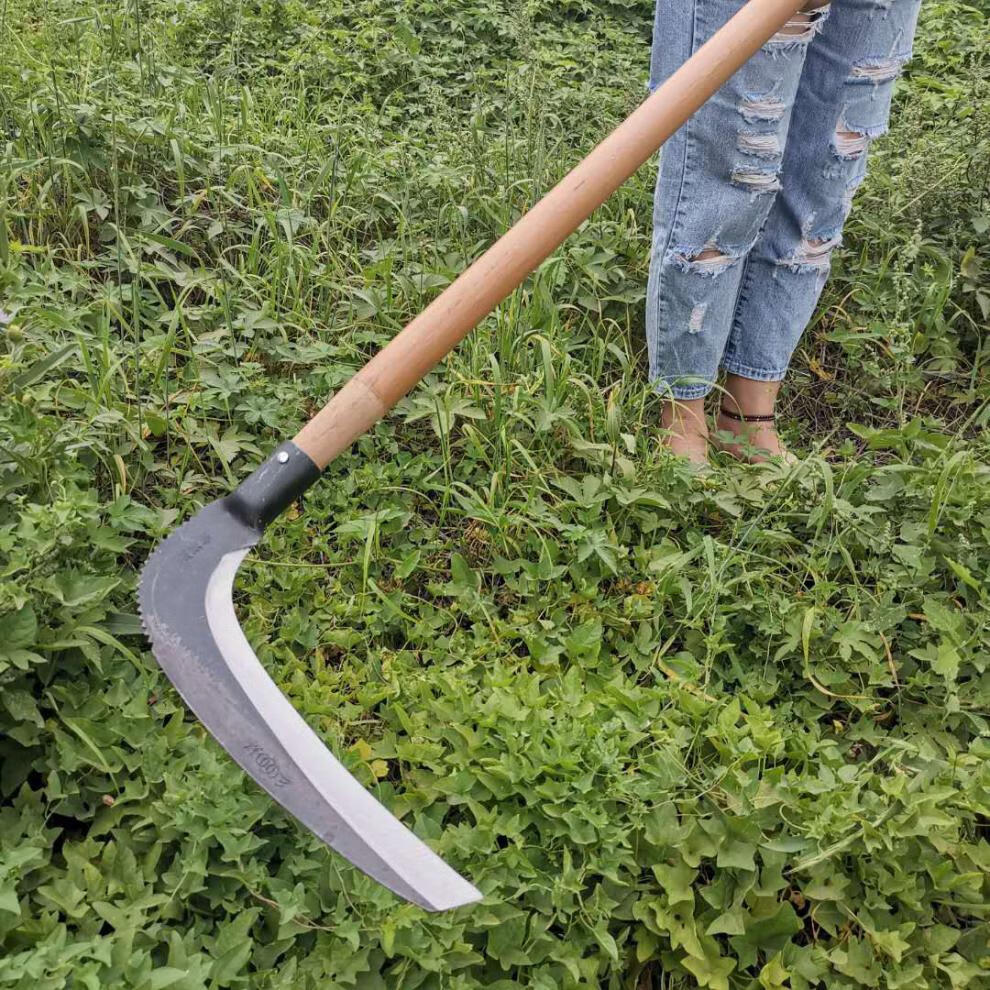 镰刀加长户外长柄割草刀农用除草工具左手大钐镰割芦苇水草镰刀头 浅