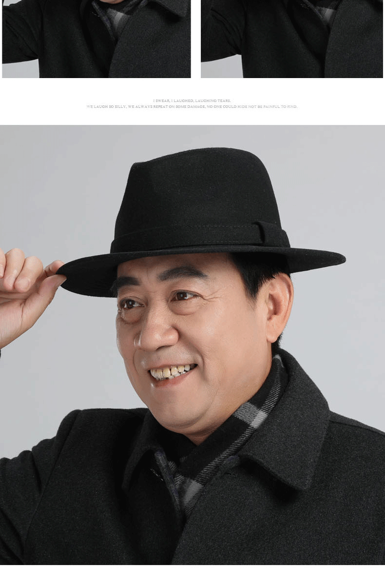 minanser中老年礼帽男大檐绅士帽复古上海滩帽子英伦羊毛呢加厚爵士帽