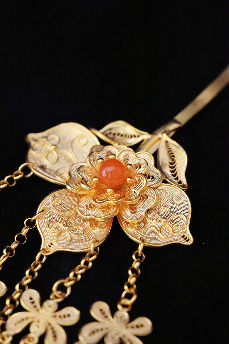 99银树叶发簪长流苏步摇簪子发饰汉服古风头饰镶嵌珍珠一支