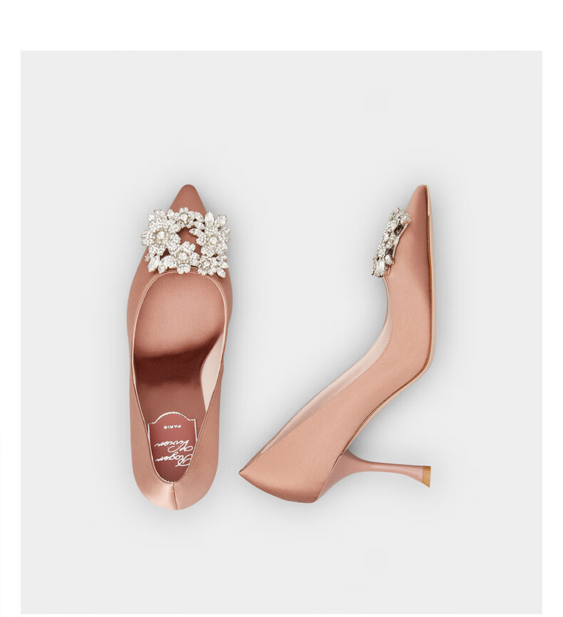 roger vivier女鞋rv bouquet strass单鞋婚鞋高跟鞋钻扣浅口鞋 肉粉色