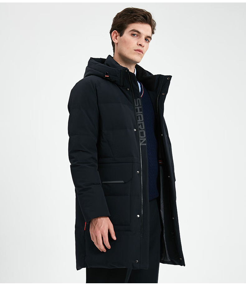 雪伦鹅绒羽绒服男中长款秋冬外套可脱卸帽休闲商场同款sharon20621