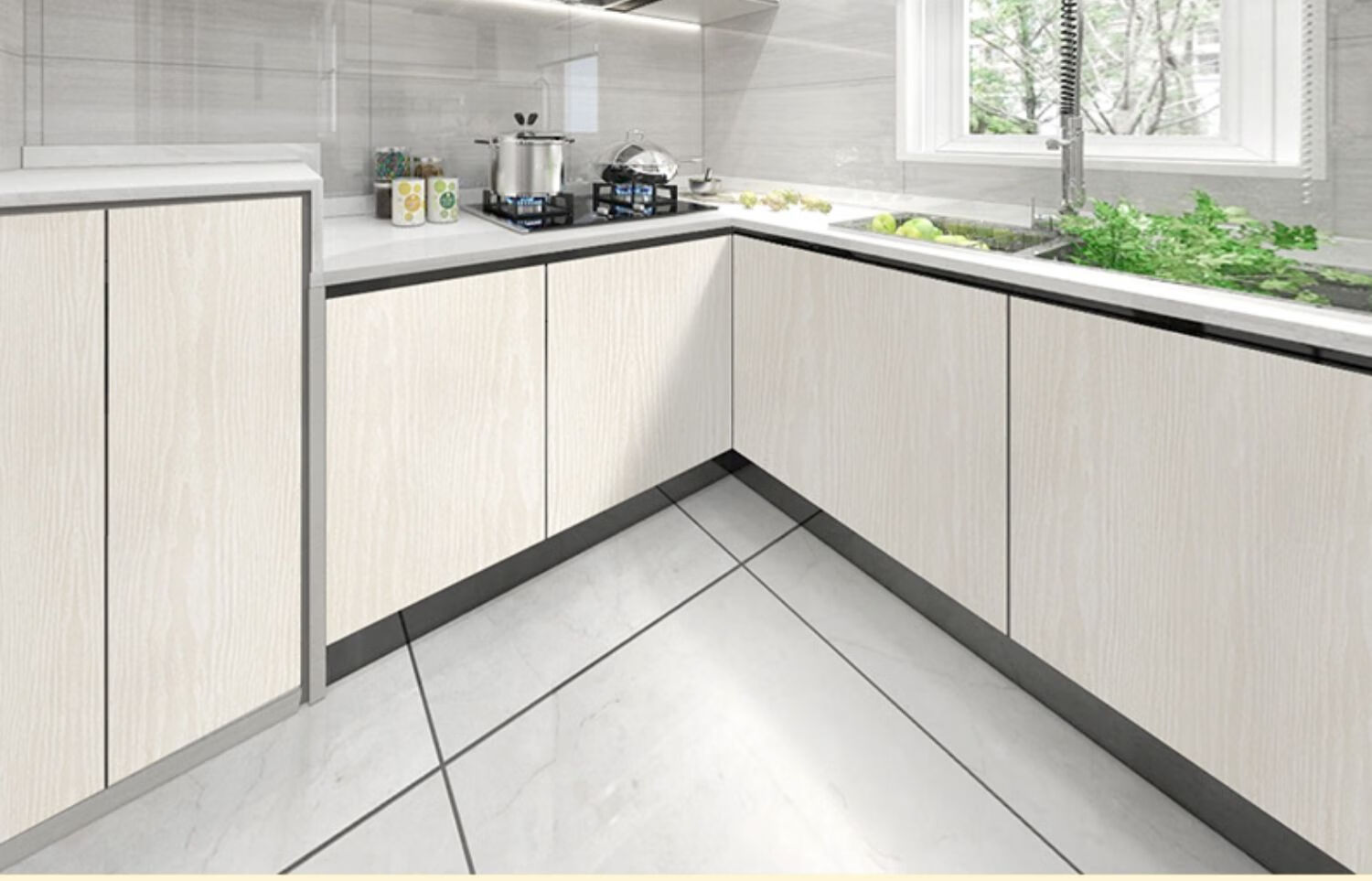 加厚橱柜贴纸防水防油自粘厨房柜子柜门家具翻新衣柜厨柜贴纸白木纹给