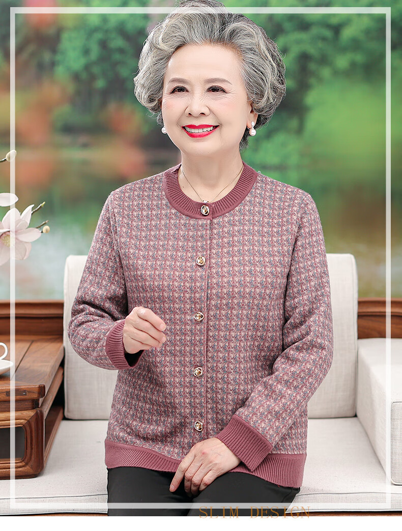 老太太中老年女装宽松大码外套妈妈装毛衣老年人上衣灰色m建议8090斤