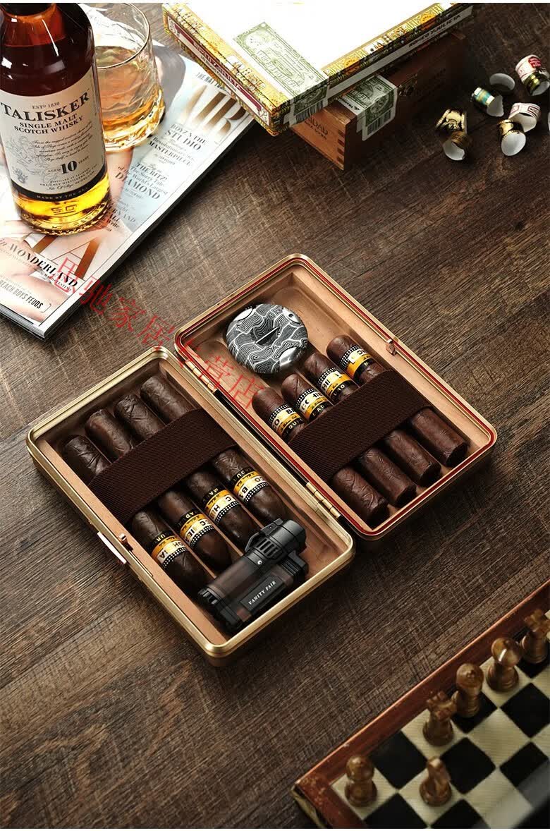 轻薄铝制雪松木内衬保湿盒便携雪茄盒中秋礼物 空间魔术师随身雪茄盒