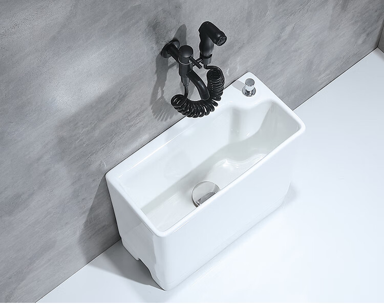 科勒小户型陶瓷阳台拖把池卫生间小号方形墩布盆手按自动一键排水槽