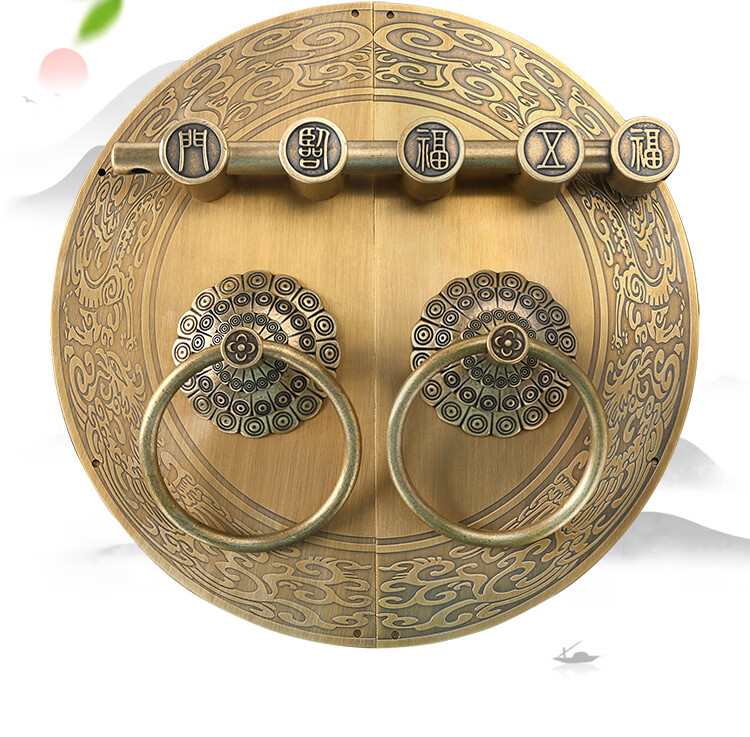 定制适用中式门锁仿古门栓门插销老式纯铜加厚插锁大门环把手圆形拉手