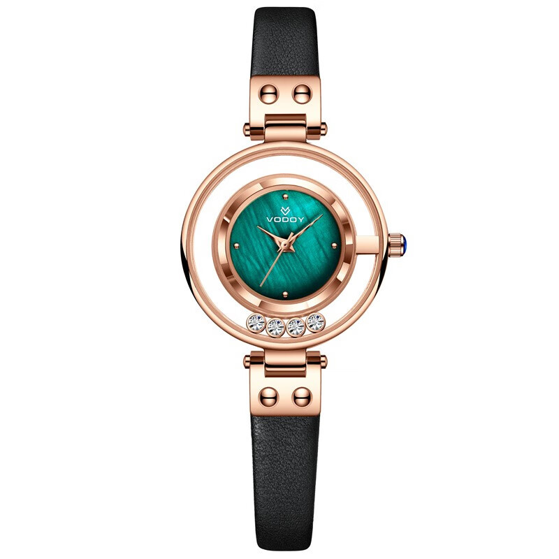 vodoy沃度官方女士镶钻轻奢星辰女表时尚腕表官方绿色