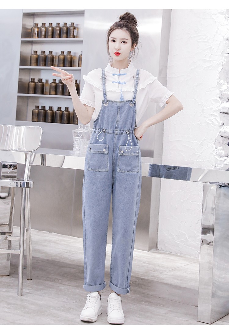 初中生学生女生少女生高中少女学生牛仔背带裤套装夏甜美小清新韩版