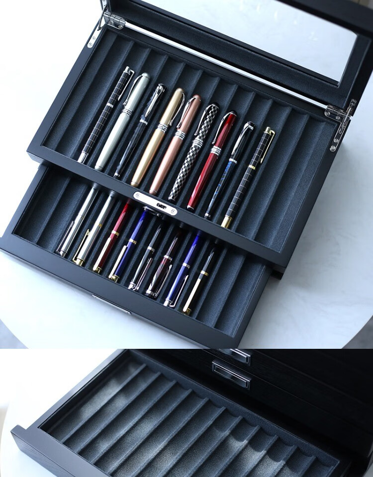 高端钢笔盒收纳盒高档木质名笔收藏盒整理盒礼品展示男士原木色水曲柳