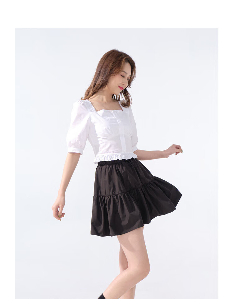 ief/爱依服半身短裙女2020夏季新款时尚百搭学生黑色百褶a字裙1329a-d