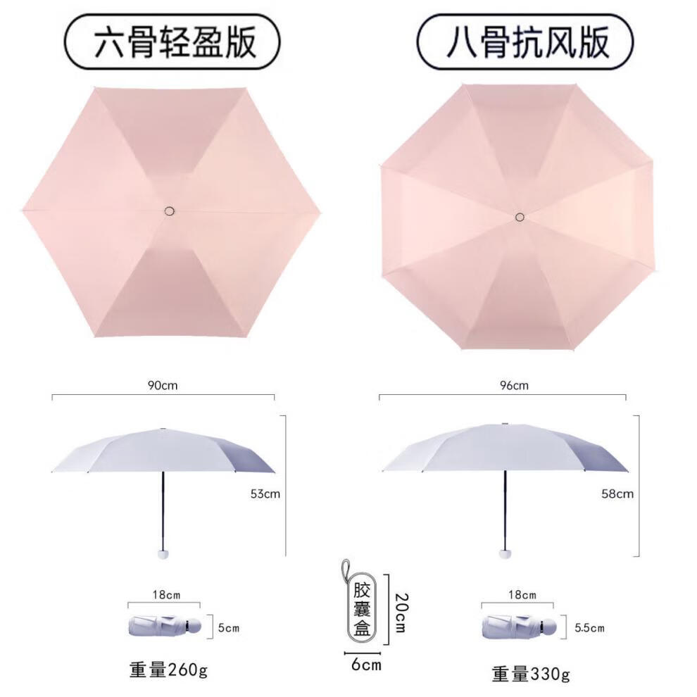 晴雨伞两用迷你折叠超轻小巧便携墨绿6骨五折伞黑胶防嗮超轻配盒子