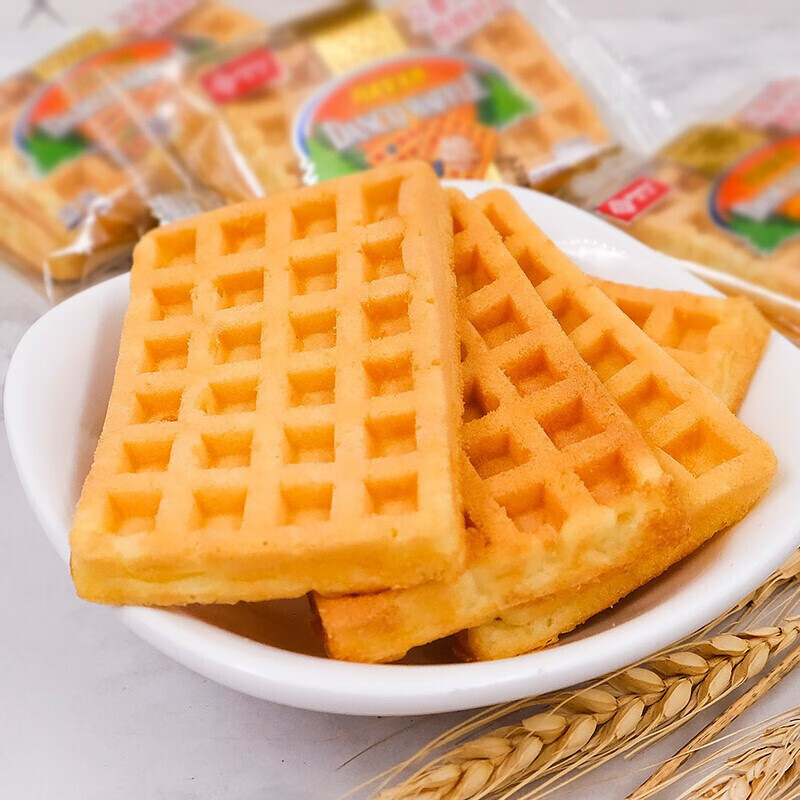 丹夫华夫饼原味整箱1500g散装营养早餐食品面包休闲零食西式糕点 原味